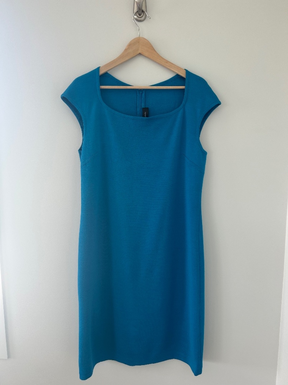 NWT ST JOHN Peacock Blue Wool Blend Sheath Dress Size 12